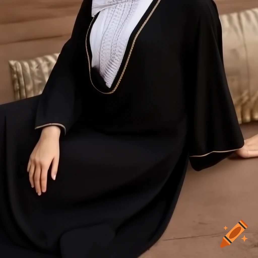 Luxury black abaya with open besht cut in silk