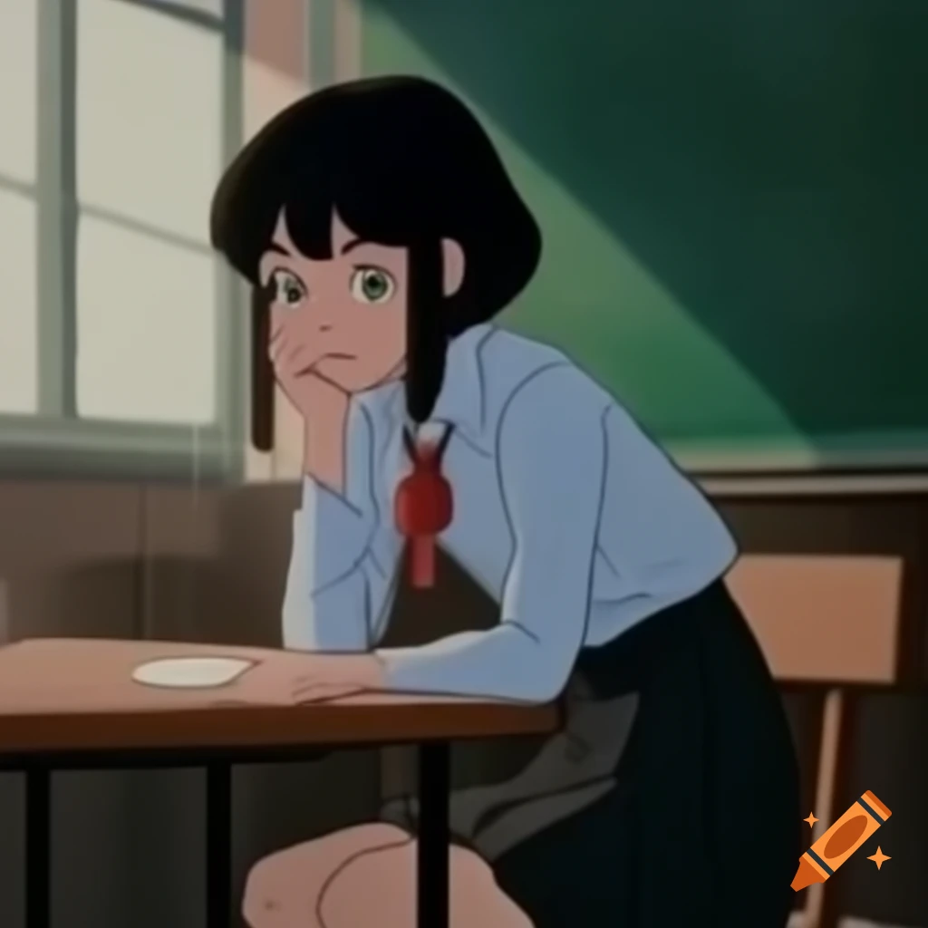 Description of school uniform including light blue shirt, black pants, and characters with distinctive features