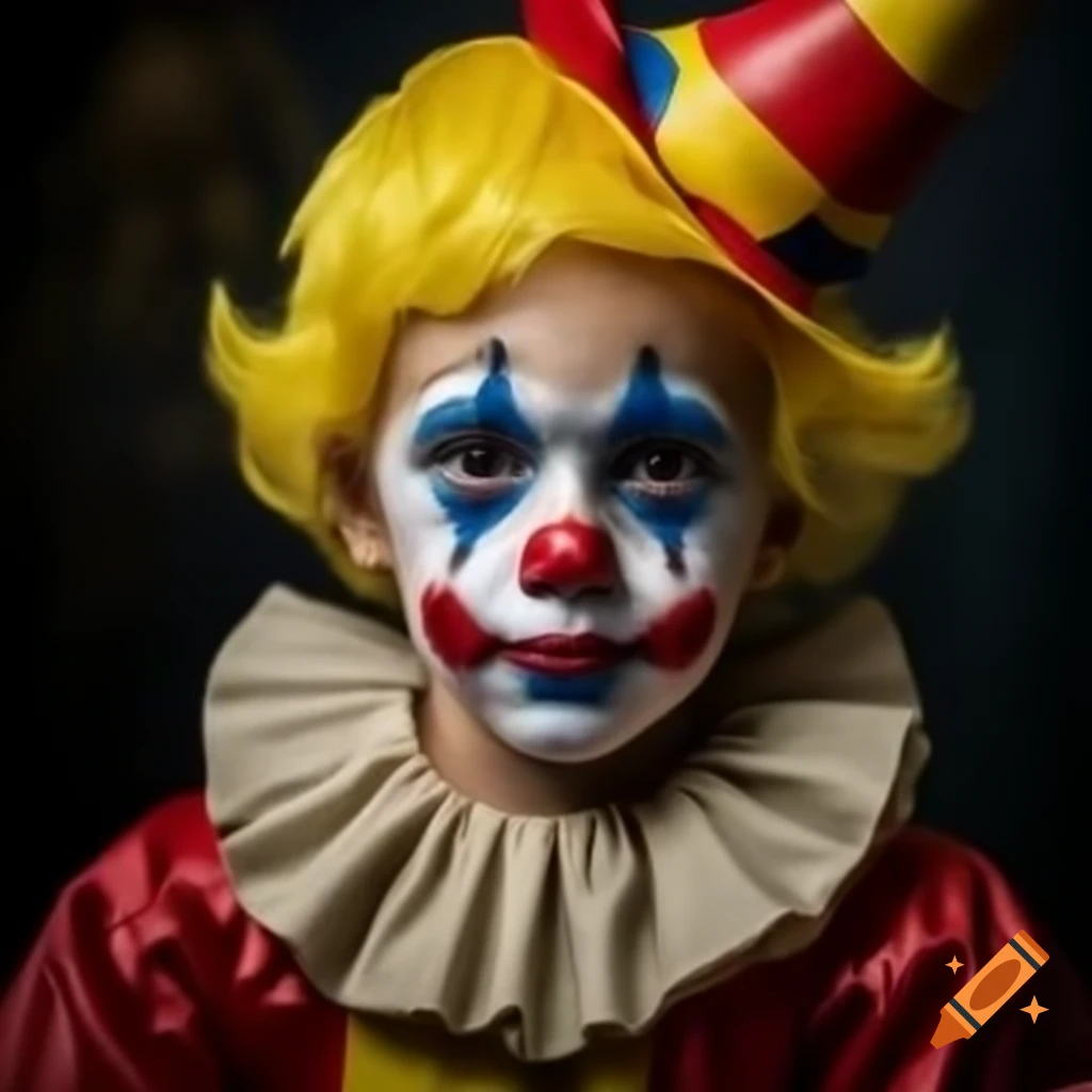 Boy wearing red and yellow inflatable clown costume