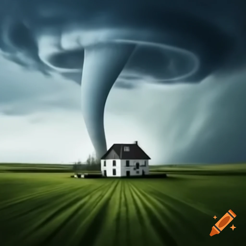 Country house with approaching tornado