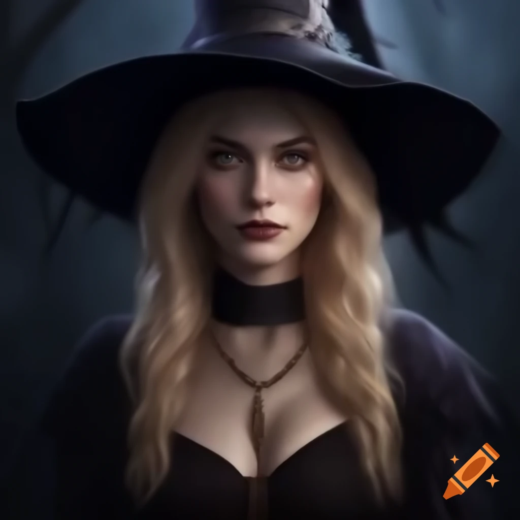 Portrait of a pretty blonde witch in a mysterious and realistic style