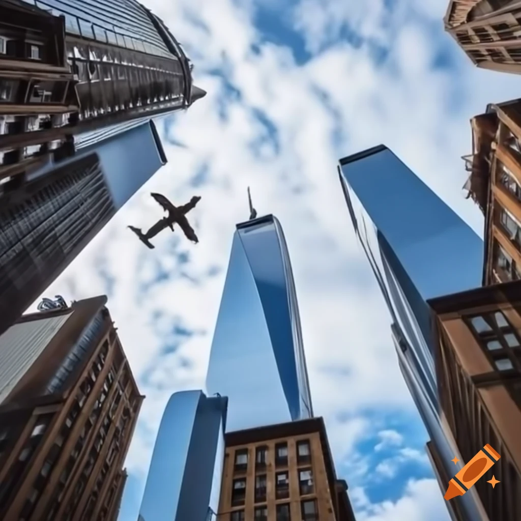 NYC Twin Towers with airplanes in the sky