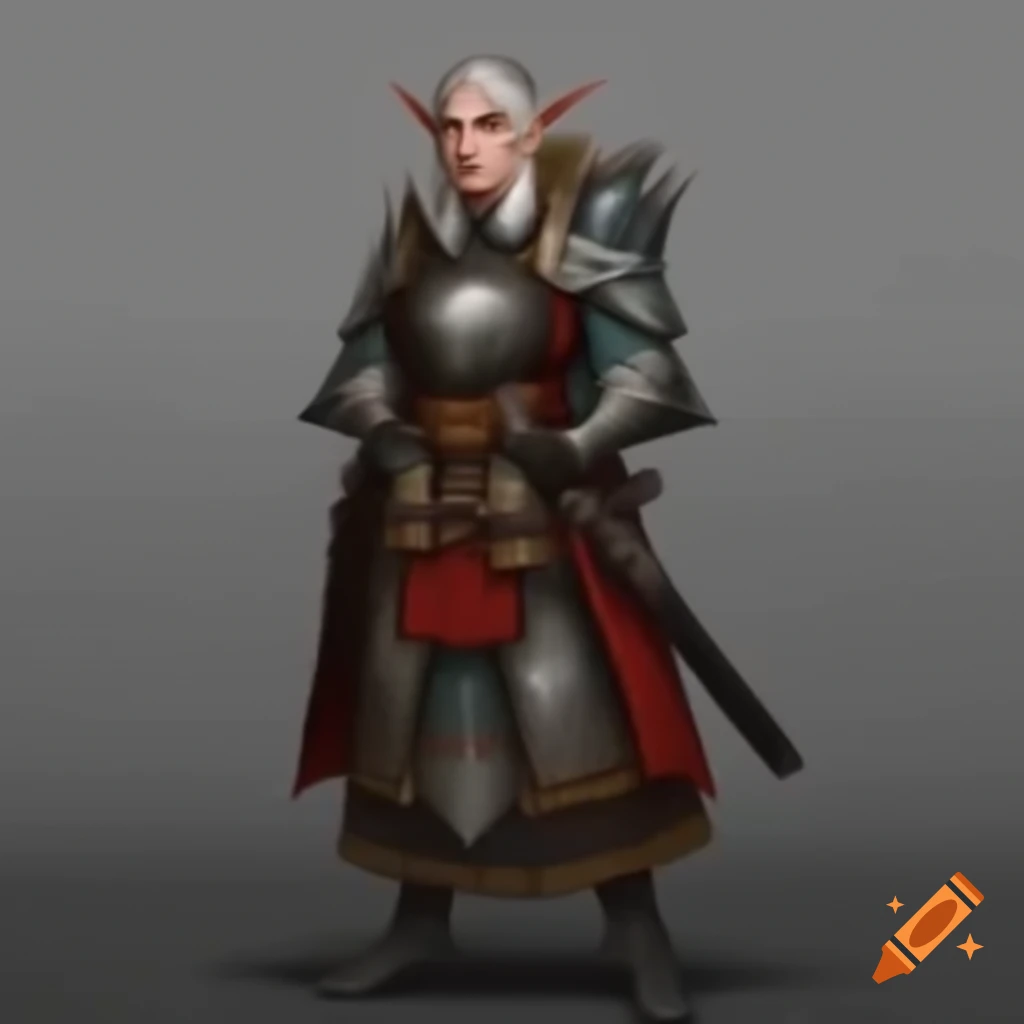 Inquisitor-inspired outfit for female Dalish elf combining medieval and Japanese armor styles