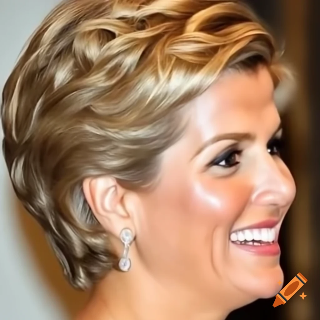 Queen Maxima with close-cropped curly perm hairstyle
