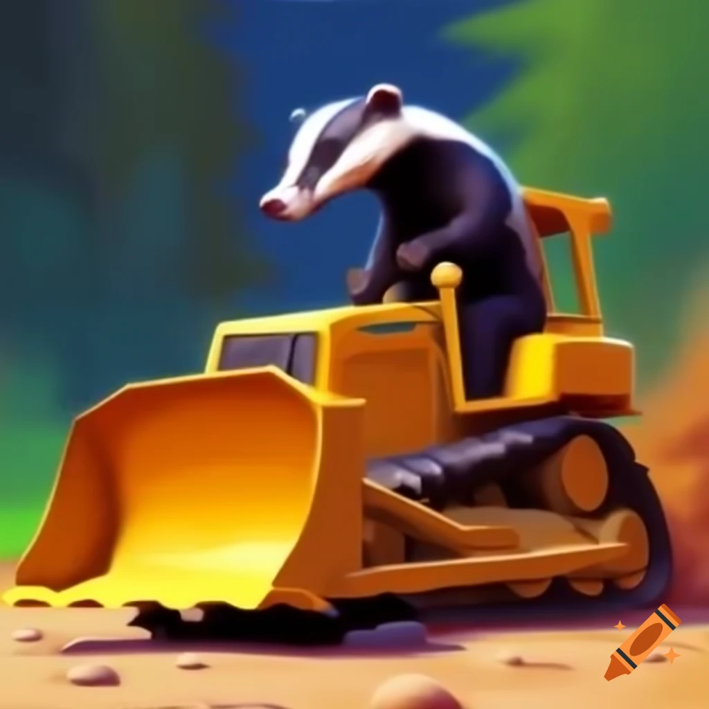 Cartoon badger driving a bulldozer