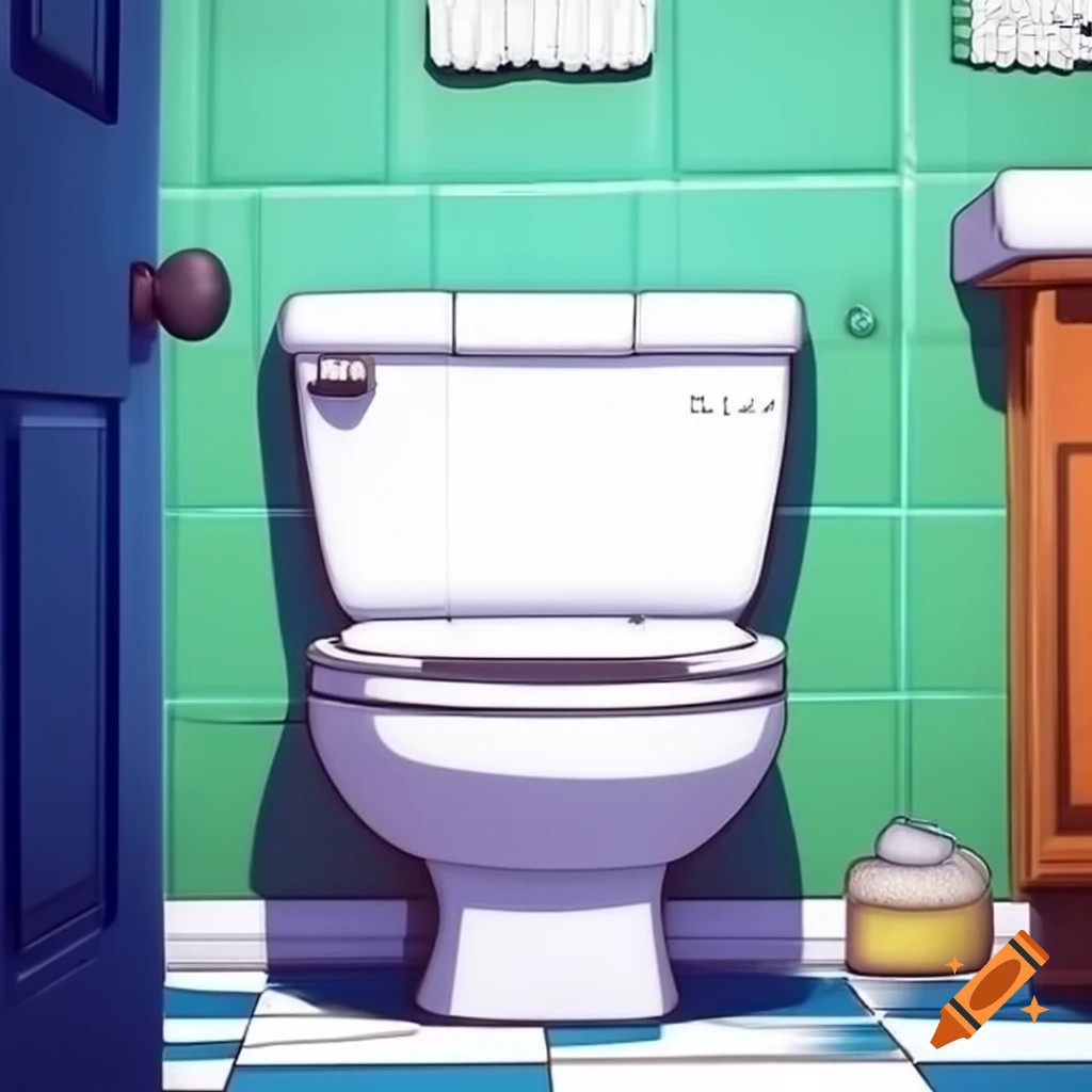 Cartoon style toilet in a bathroom setting