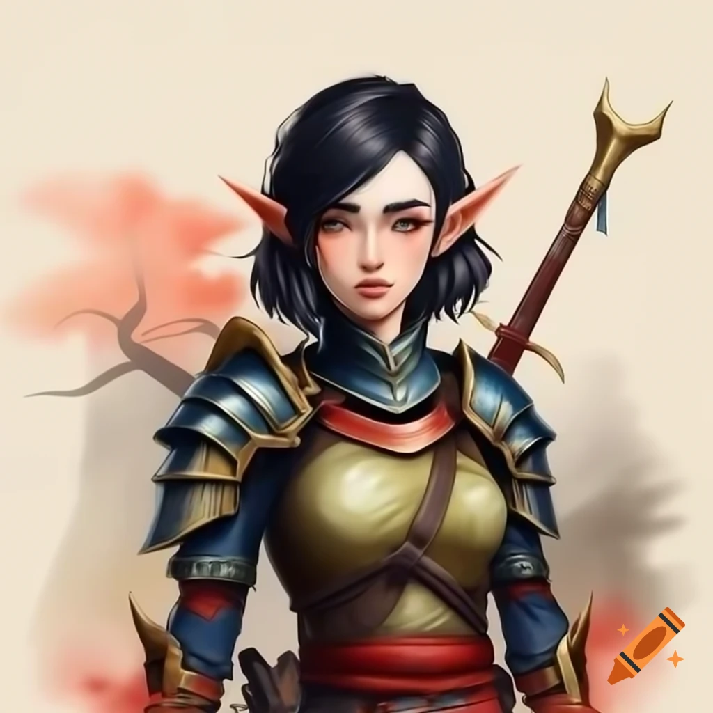 Dalish elf outfit inspired by Dragon Age with medieval and Japanese armor aesthetics