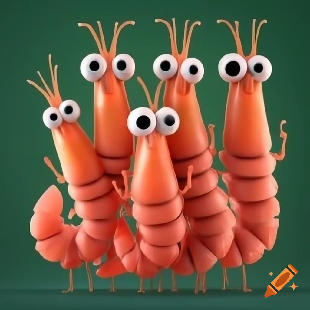 Cartoon shrimps with happy faces