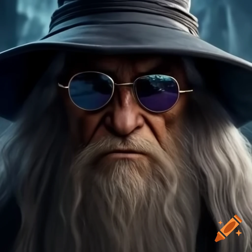 Gandalf character wearing stylish sunglasses