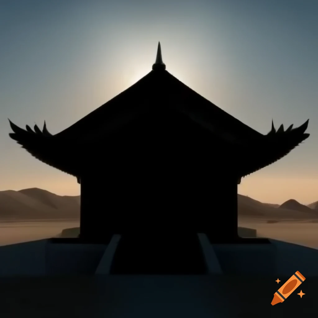 Silhouette of a black cougar at a temple