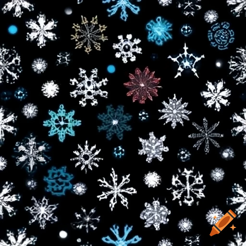 Colorful snowflakes pattern on dark background seamless design