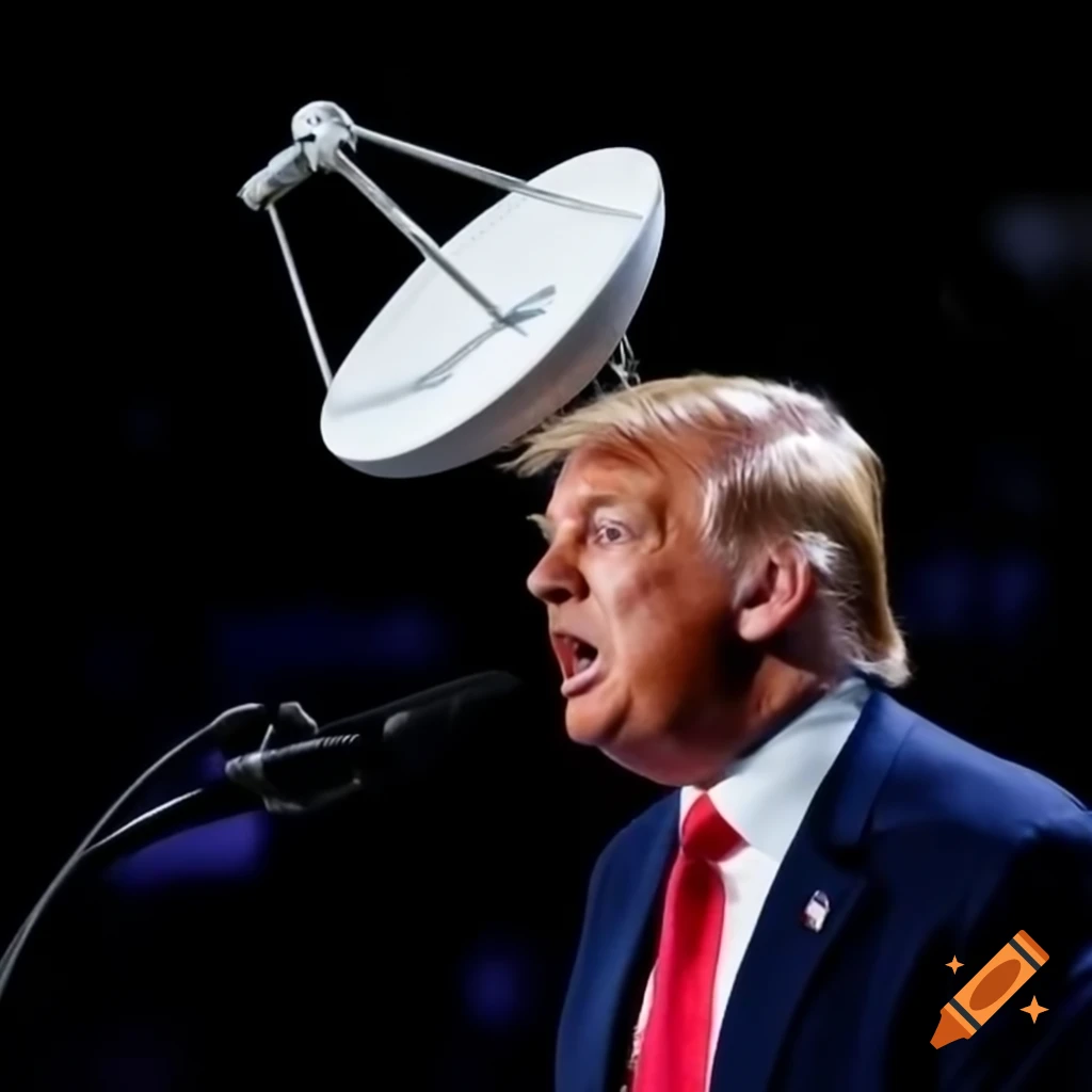 Satirical depiction of a man with satellite dish on head
