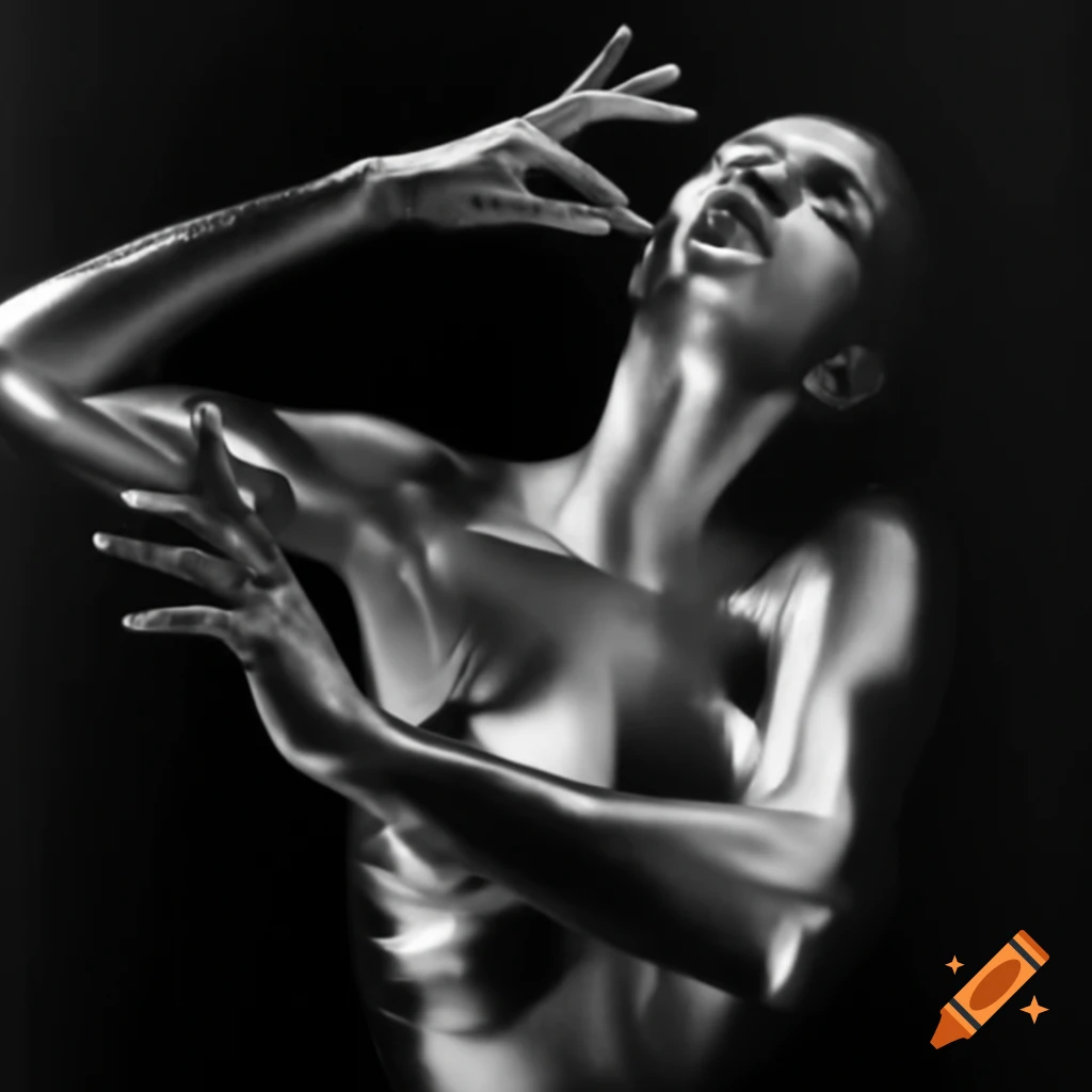 Pop surrealism photography featuring a silver statue