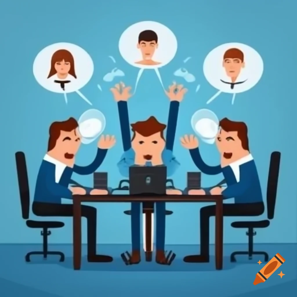 Employees facing performance evaluation challenges in a meeting room