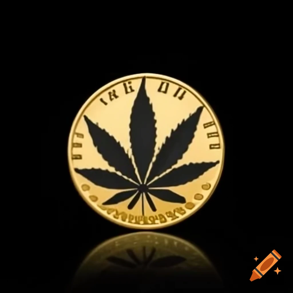 Cannabis themed cryptocurrency coin in black and gold on craiyon
