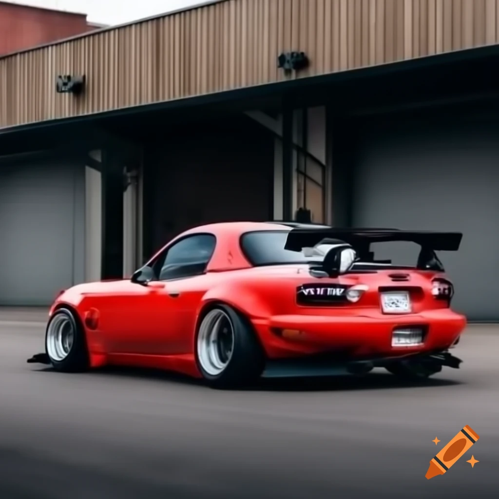 Mazda Miata with big spoiler and bodykit drifting