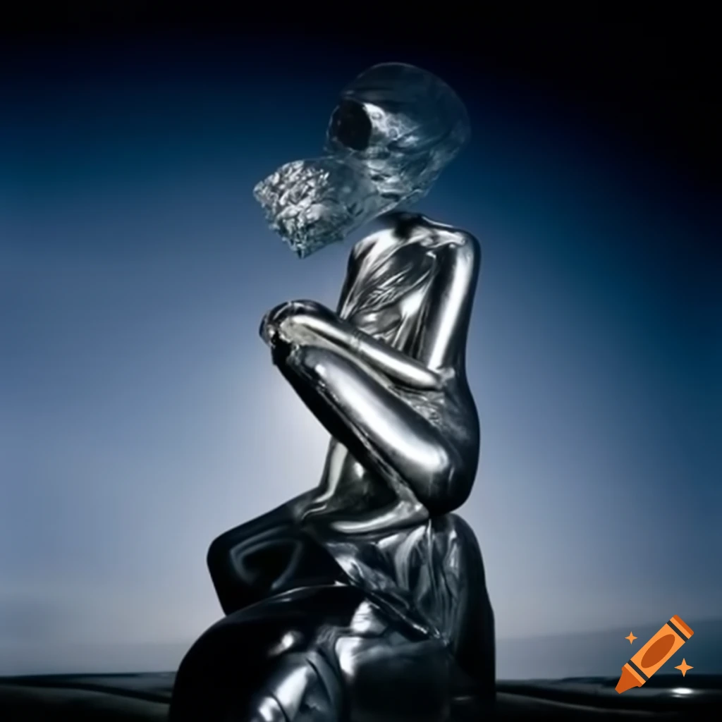 Pop surreal photography featuring silver statue from the 2000s