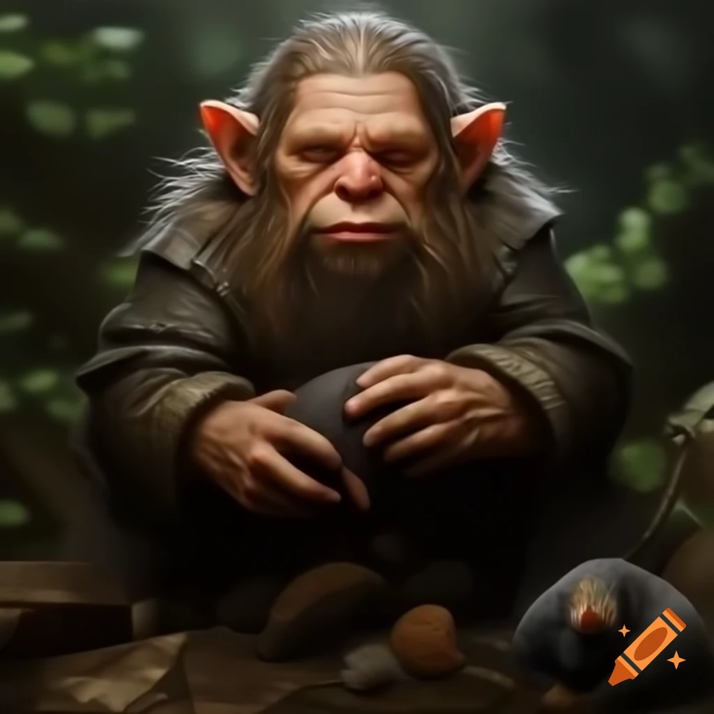 Fantasy character design of a dwarf mixed with a mole, underground theme