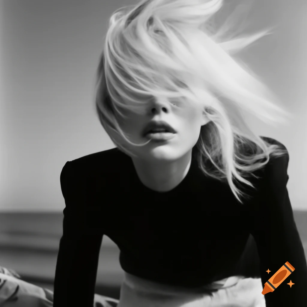 Blonde woman resembling Zara Larsson in casual pose, flash photography