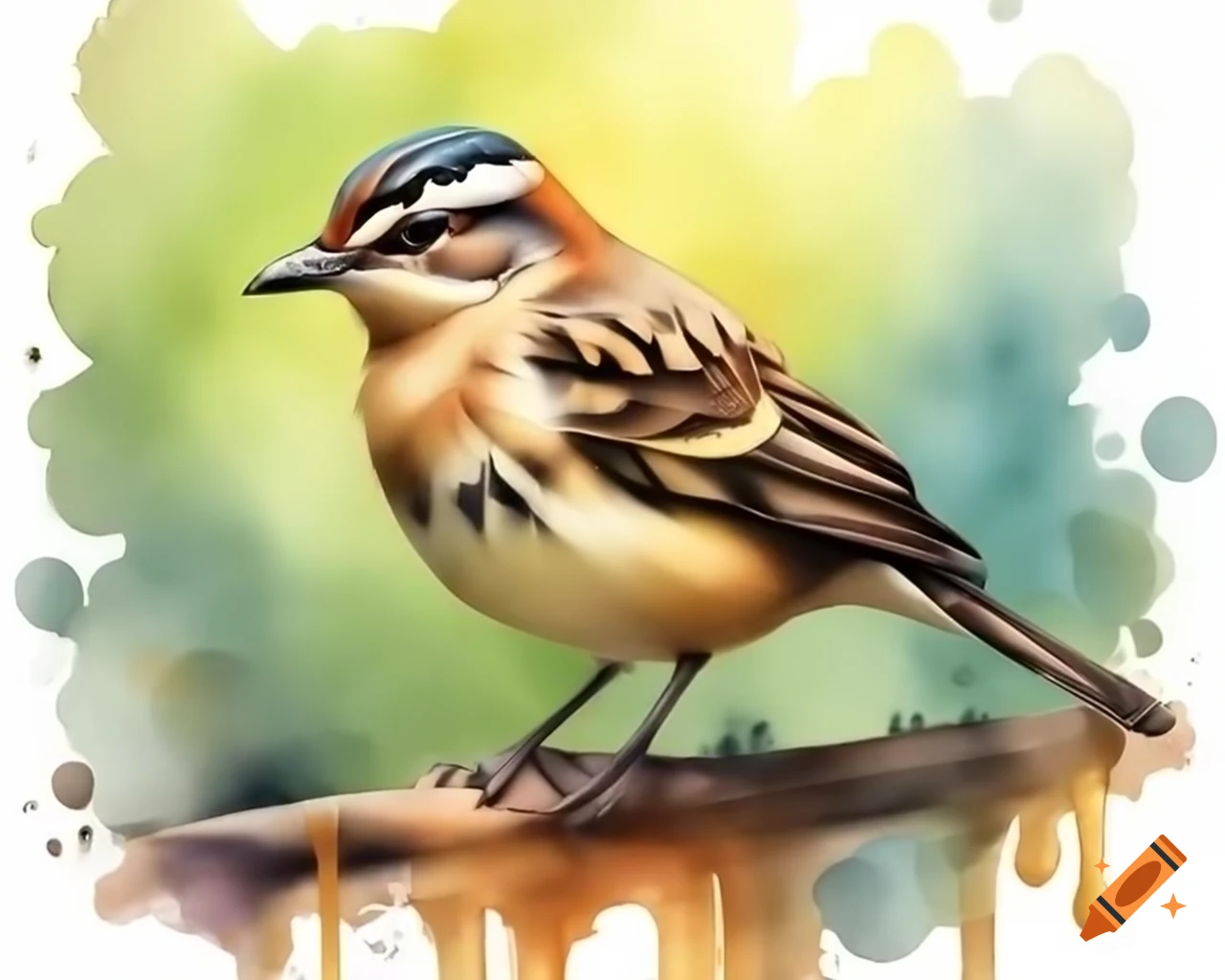 Realistic honeyeater bird with brown, tan, and gold plumage in cartoon watercolor style