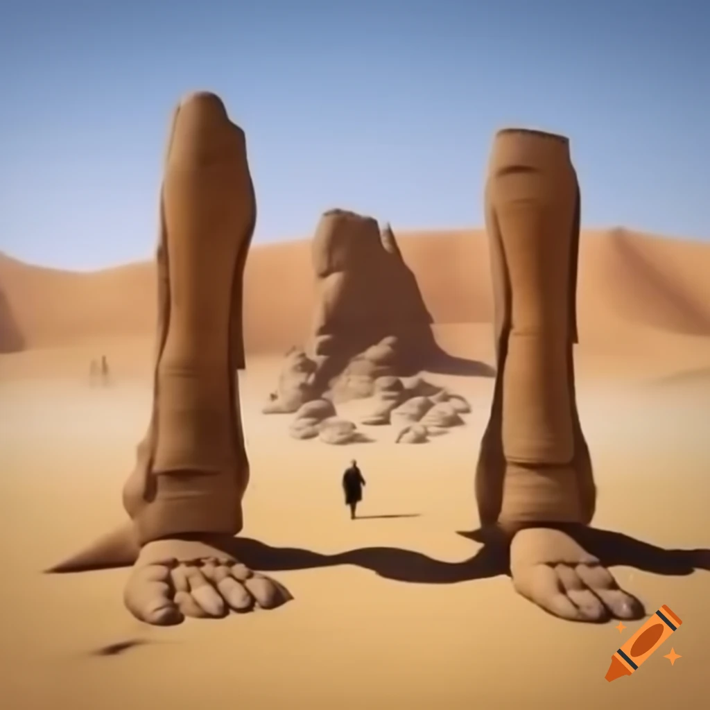 Antique stone legs in desert with a shattered visage