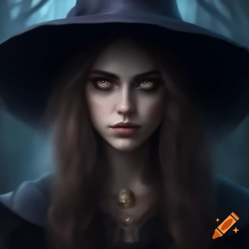 Realistic portrait of a mysterious female witch or wizard