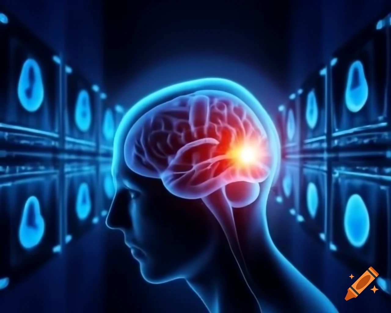 Brain scan illustrating activated areas during failure experience