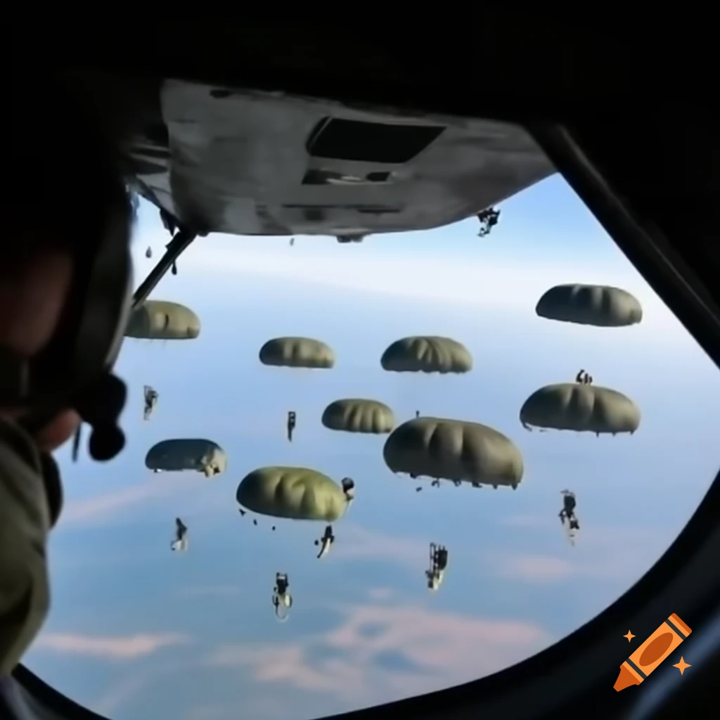 Paratroopers jumping from C-17 aircraft