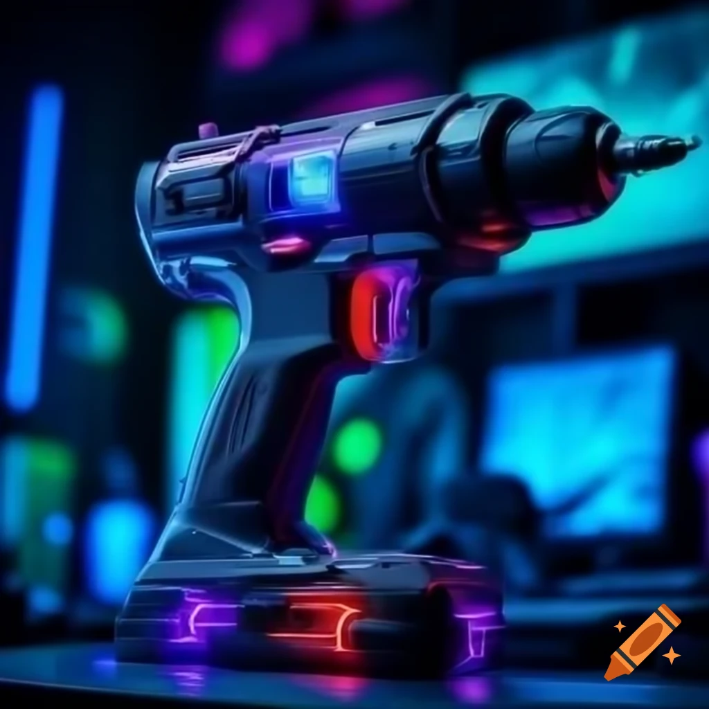 Realistic drill featuring gaming RGB LED neon lights on white background