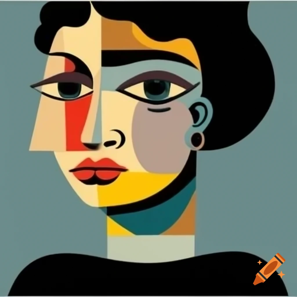 Cubism collage inspired by Picasso featuring a simple face with intentional imperfections