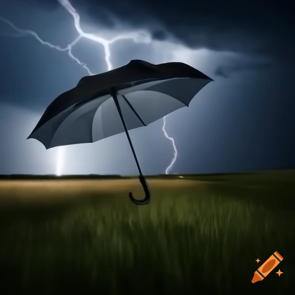 Umbrella being struck by lightning