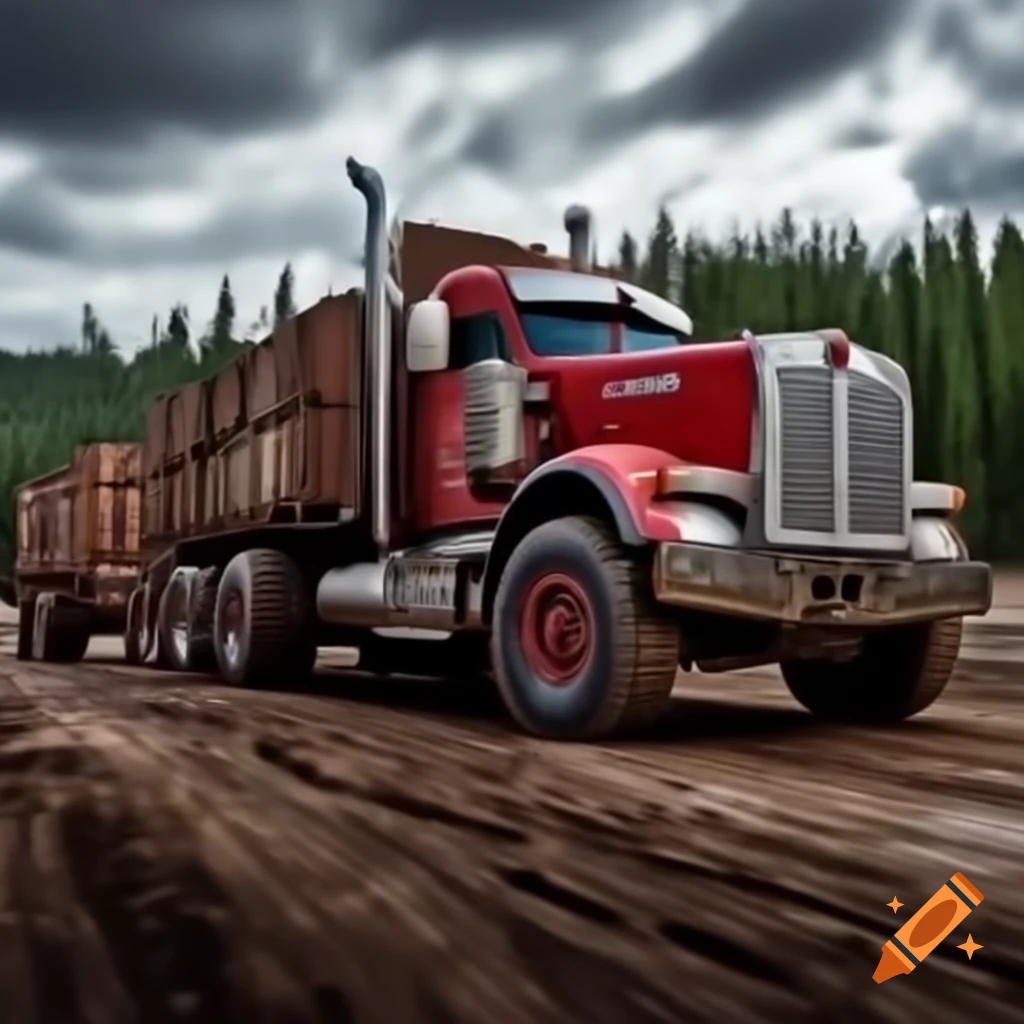 Large heavy-duty red truck with oversized off-road tires