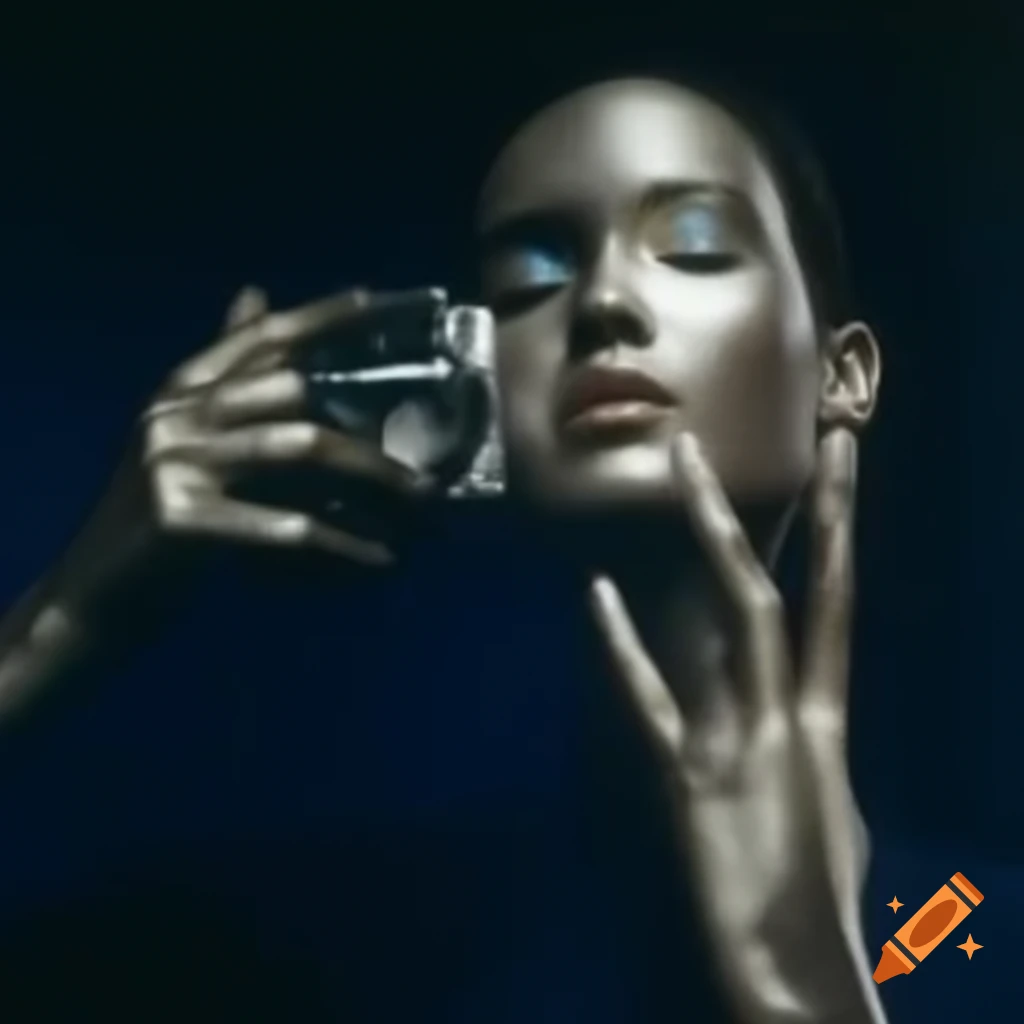 Pop surreal photography featuring silver statue from the 2000s on craiyon