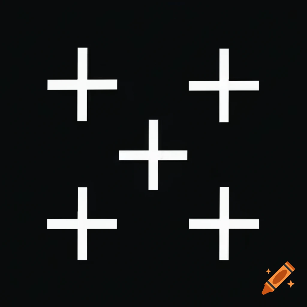 Six white crosses arranged in two rows on a black background