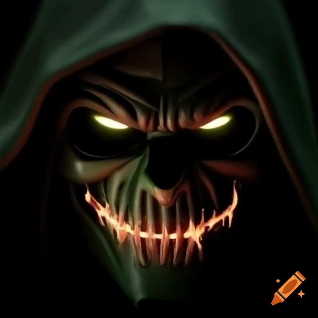 Comic character inspired by Doctor Doom with half-burnt face resembling Two Face