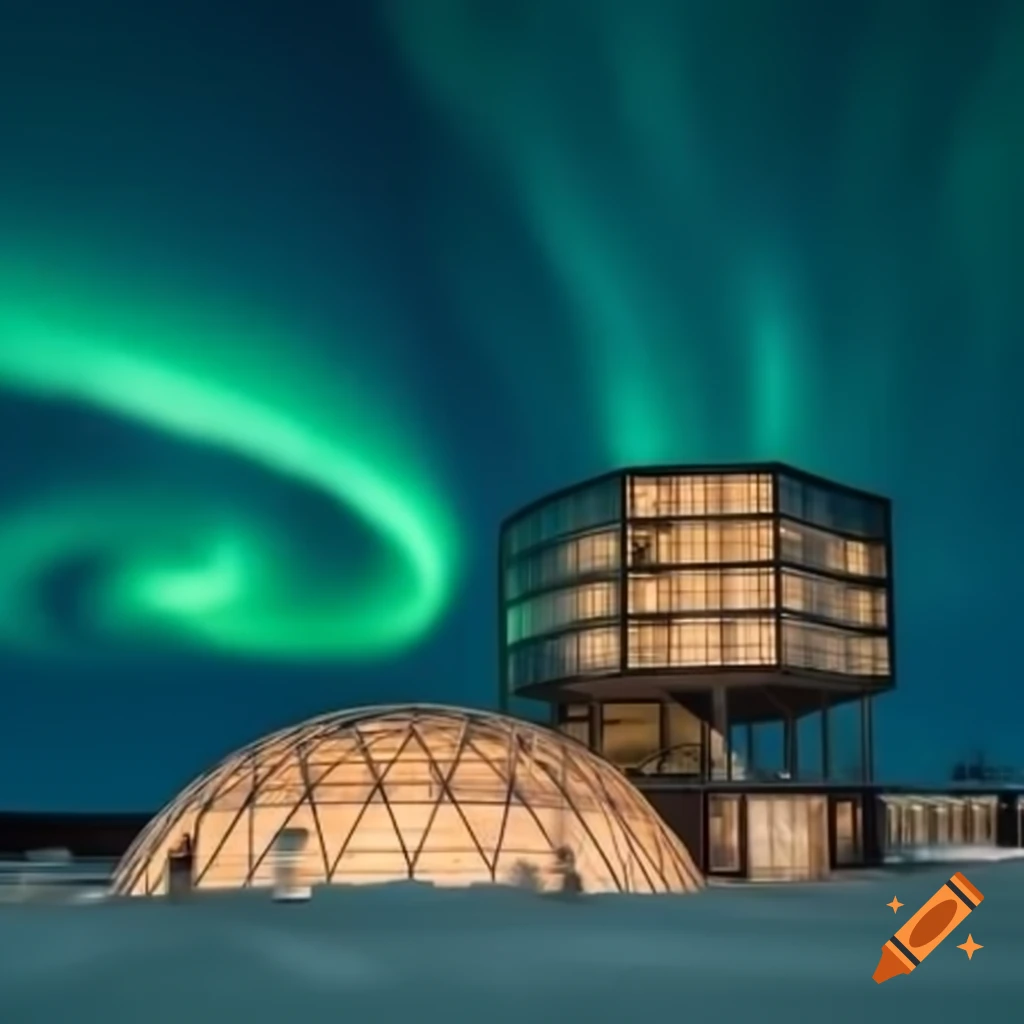Modern glass igloo hotel in Arctic Circle for viewing northern lights