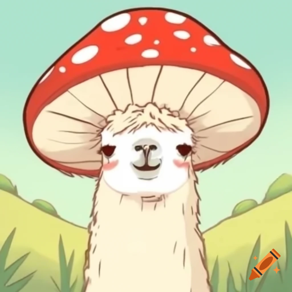Whimsical alpaca with mushroom design