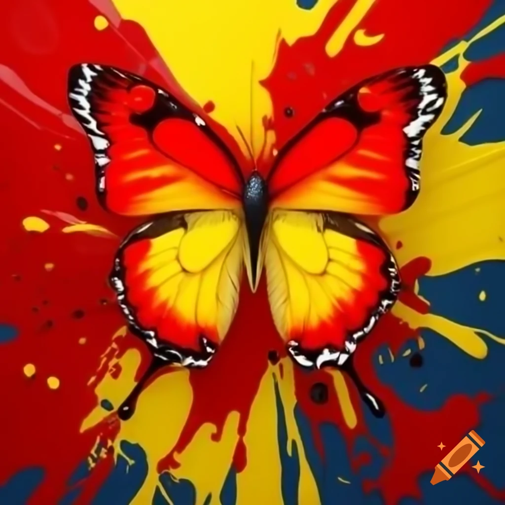 Red and yellow splash paint butterfly artwork
