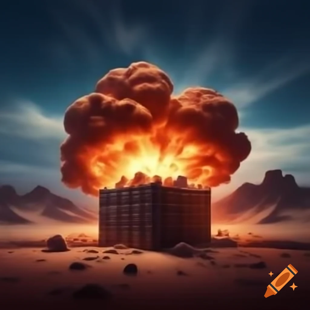 Desert landscape with orange explosion