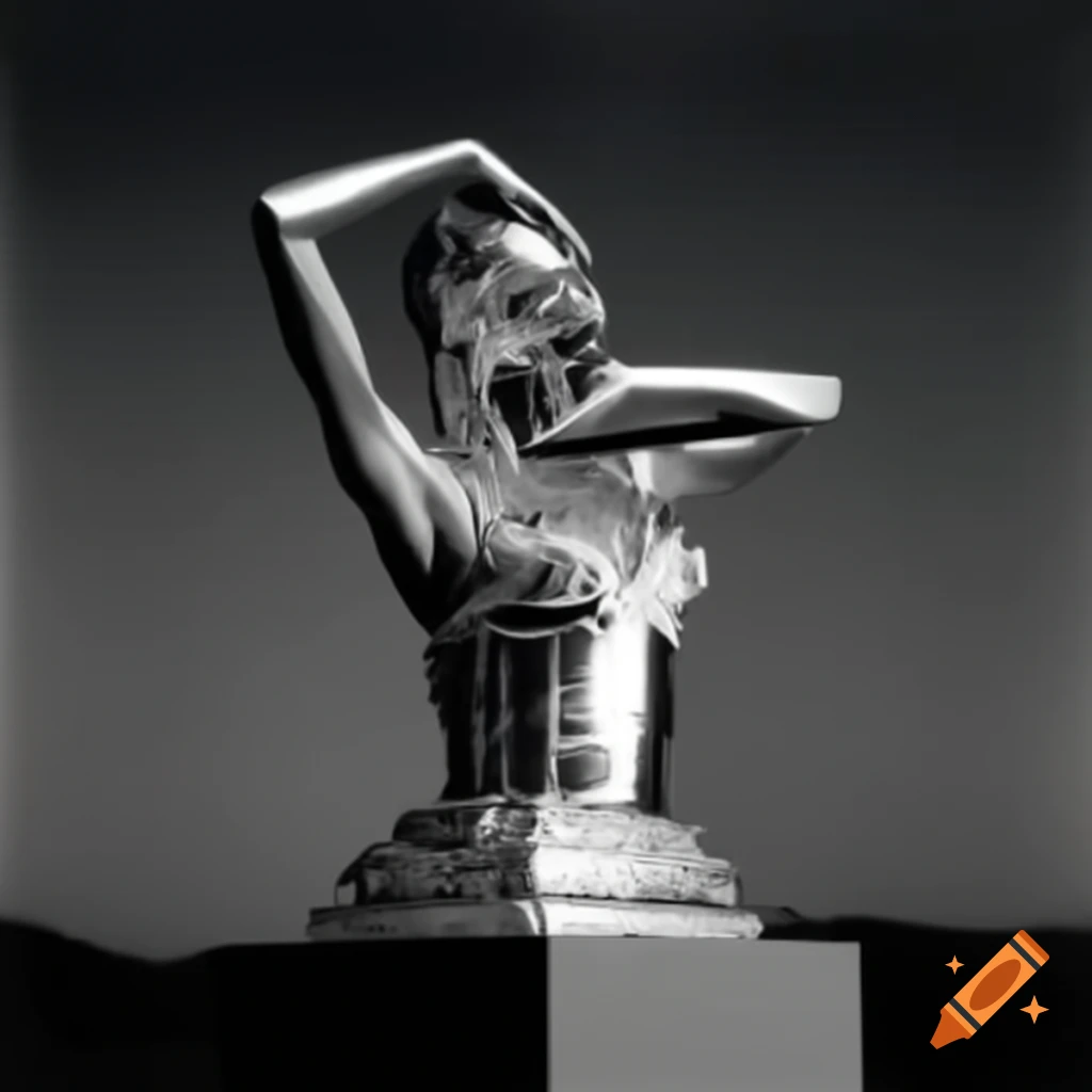 Pop surreal photography featuring a silver statue from the 2000s