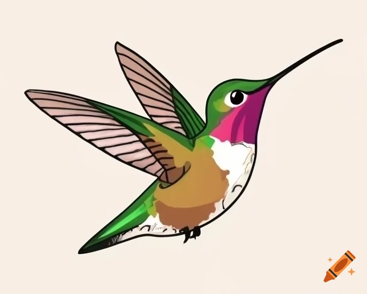 Realistic hummingbird with brown and gold plumage in cartoon watercolor style