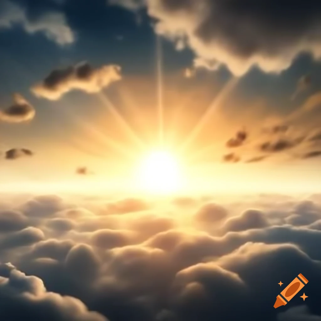 Sunlight piercing through scattered clouds in a bright sky