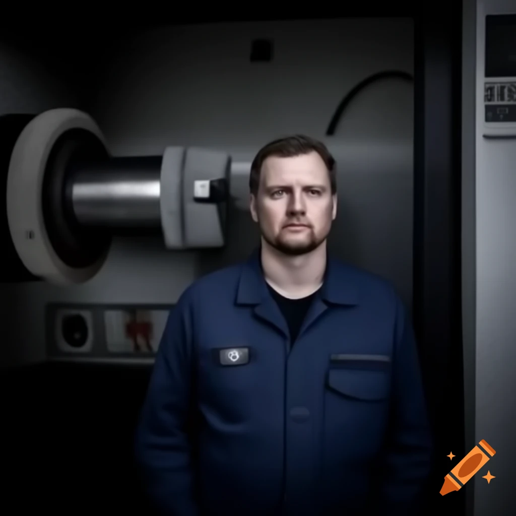 Distressed CNC processing worker in front of machine with red alarm and half-processed product