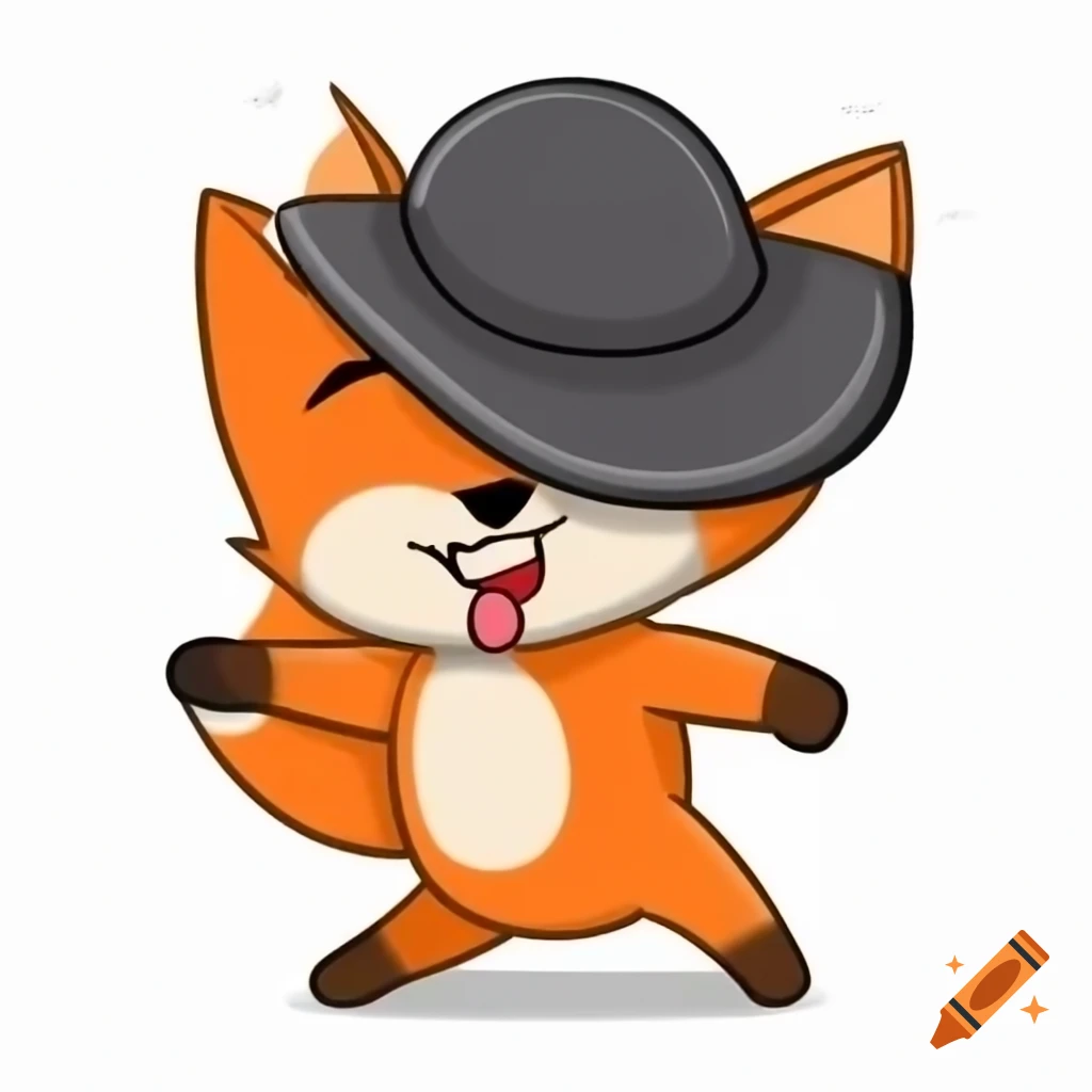 Playful fox wearing black hat with a cheeky grin
