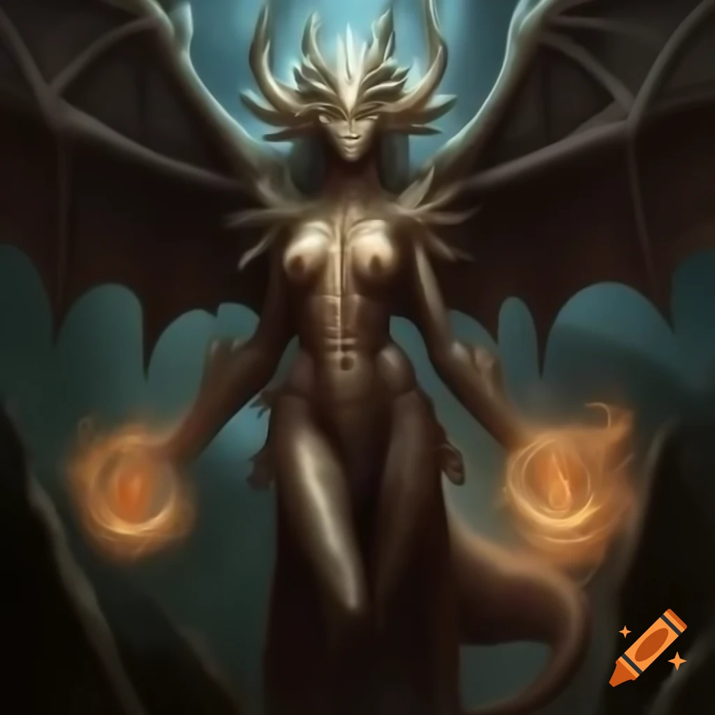 Flying succubus with elemental orbs, Magic: The Gathering art style