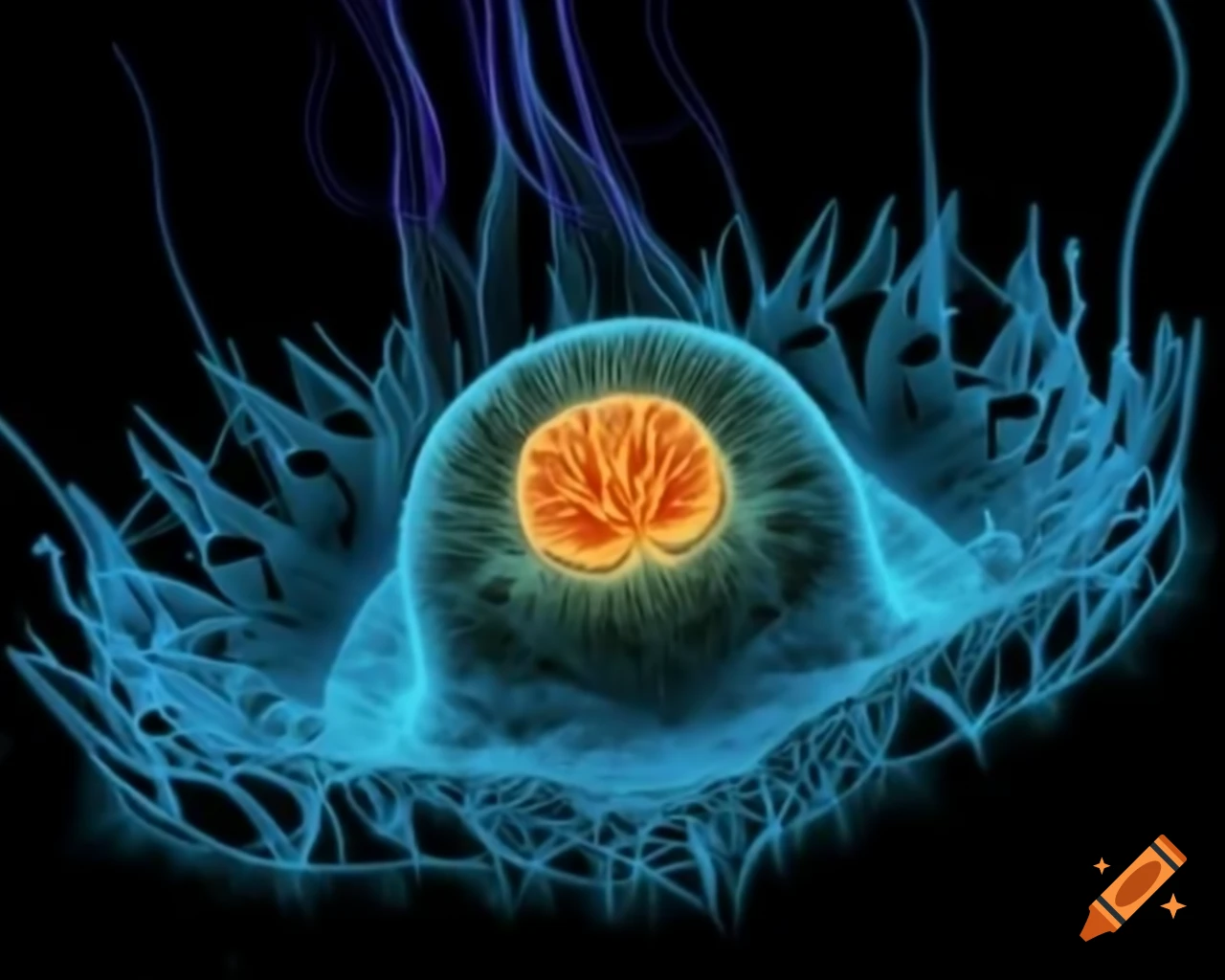 Hyperrealistic 3D render of genetics under electron microscope