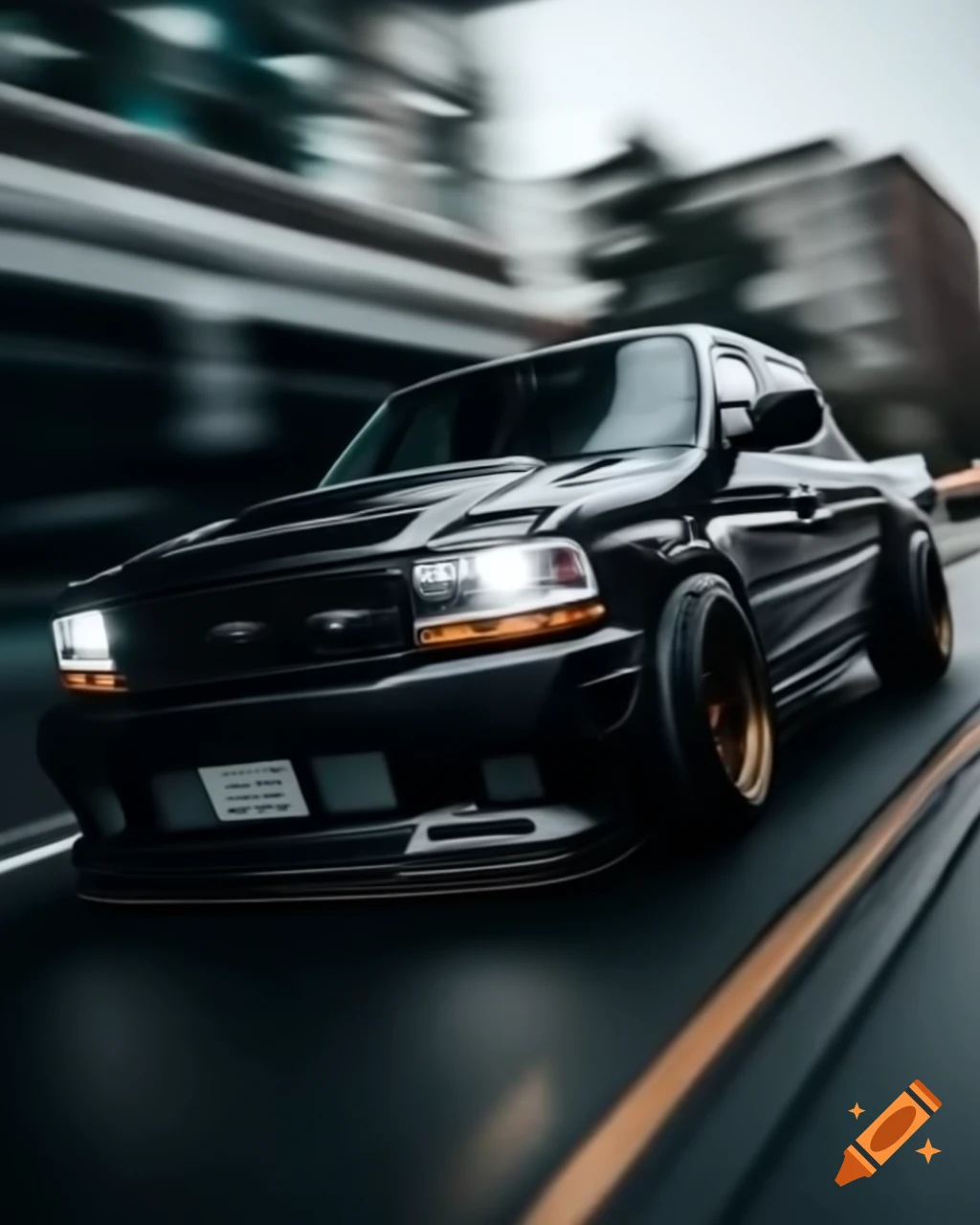 Modified black Focus ST225 in motion
