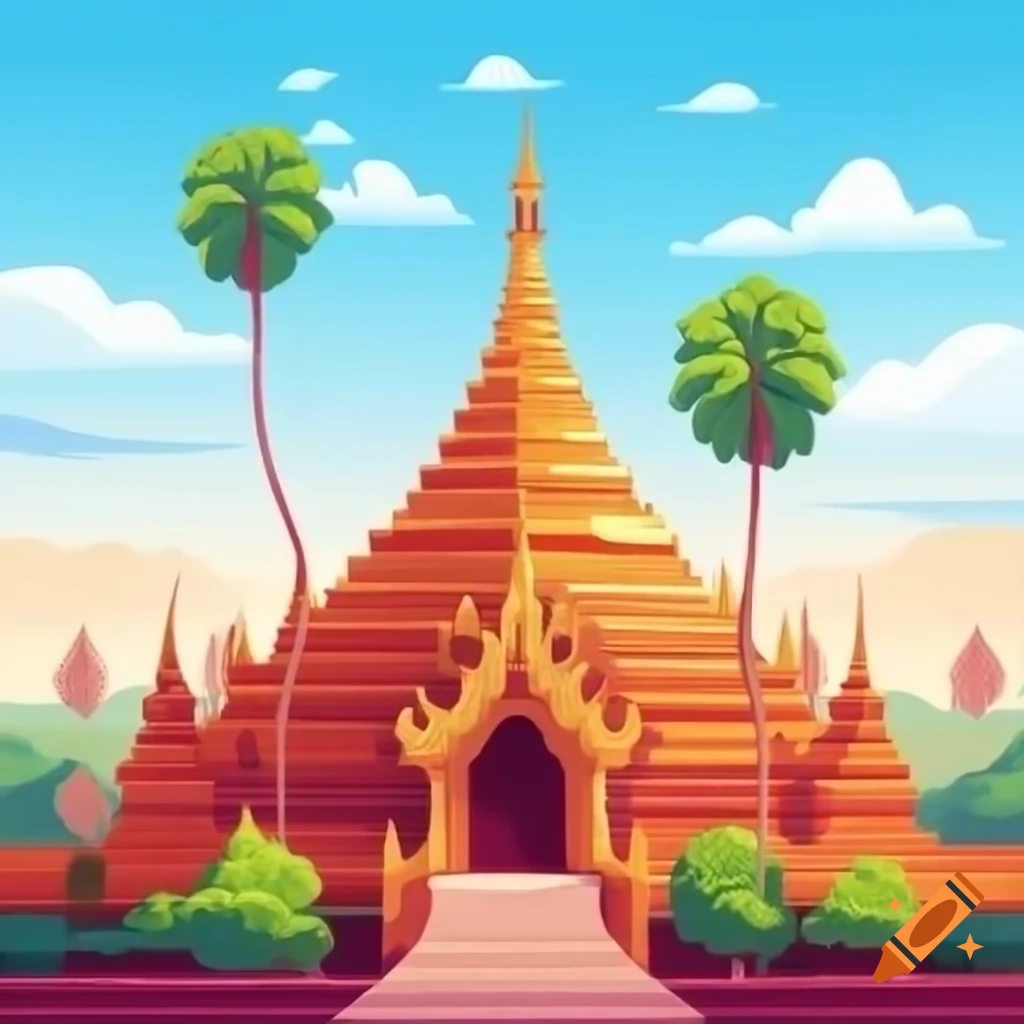 Flat illustration of a temple in Myanmar