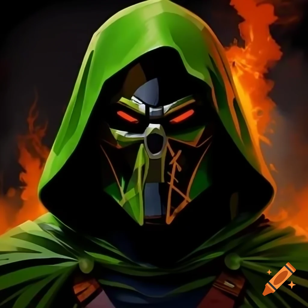 Character inspired by Doctor Doom with half burnt face resembling Two Face