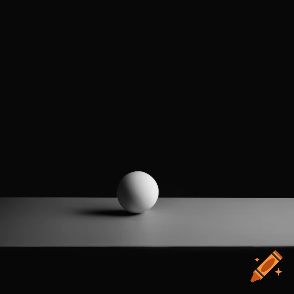 Sphere on table with black background and light from right